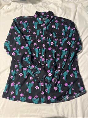 Cowgirl Hardware XL Cactus Floral Snap-Up Western Shirt Black Rodeo country